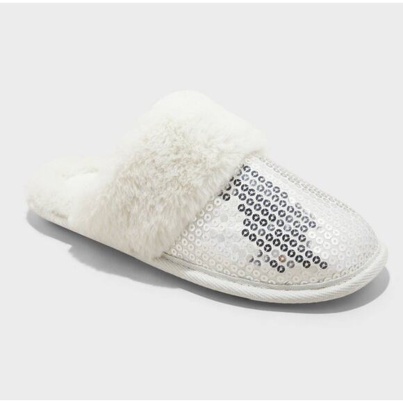 Auden Silver Sequin Slippers Womens 9/10 Sparkly New Year Christmas Bridal Party - Picture 1 of 3